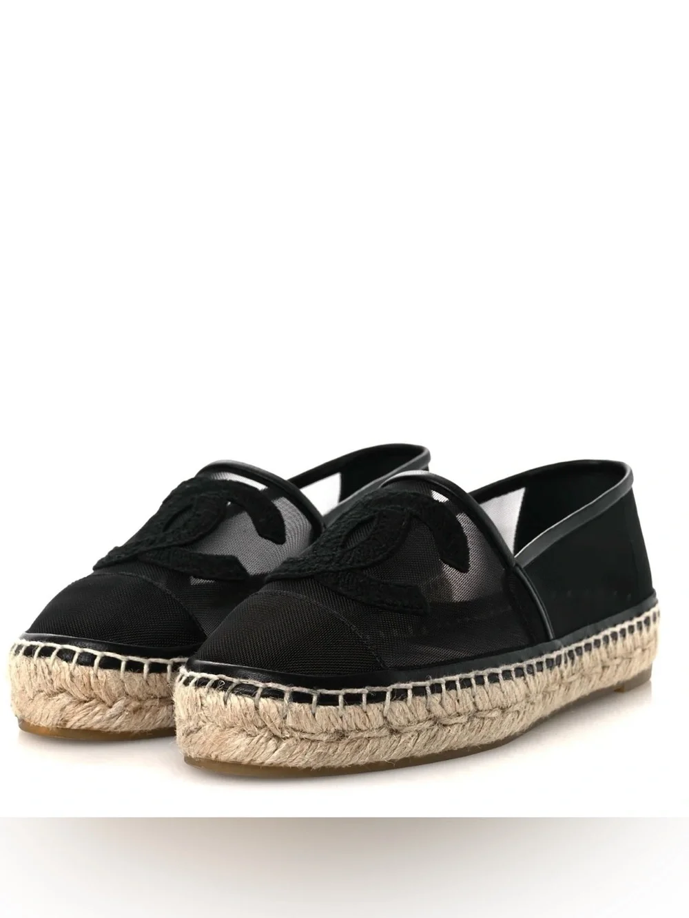 CHANEL mesh CC grosgrain black espadrilles size 40 EUC BOX & dust bag